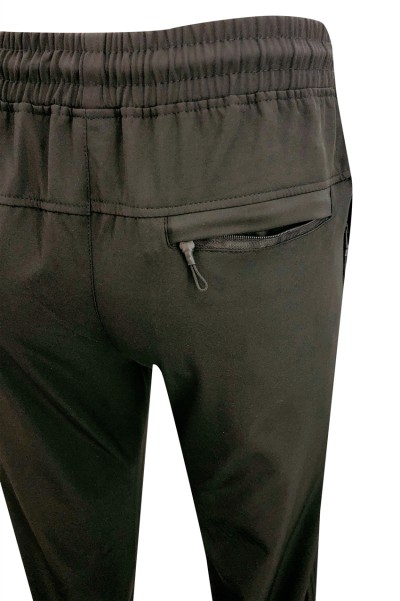 U379   Custom made pure black sweatpants design rubber band pants with zipper pocket at the back and zipper pocket at the side detail view-1